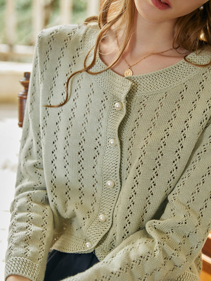 Althea Hollow Classic Knit Cardigan-Green