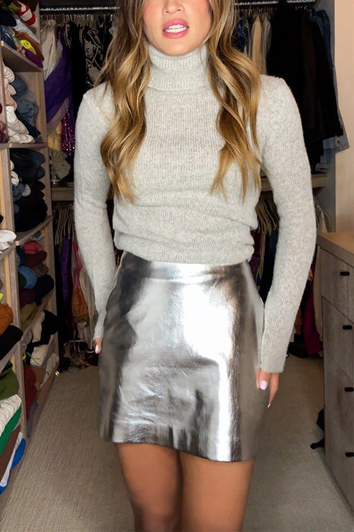 Metallic Faux Leather Mini Skirt