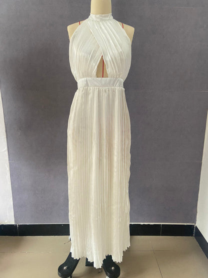 Semaya Halterneck Backless Pleated Dress