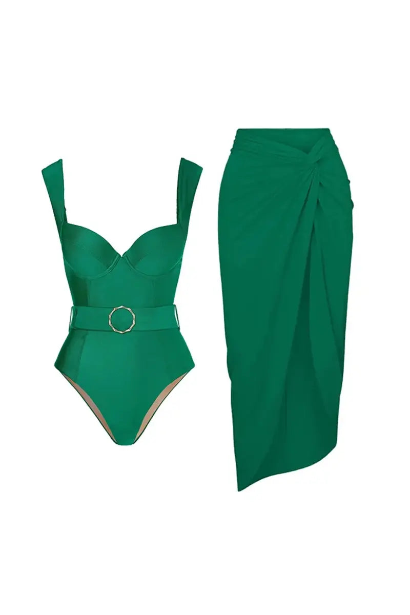 Elegant Green Backless Swimsuit Set