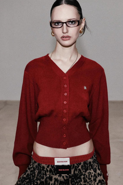 Embroidered Cotton V Neck Cardigan