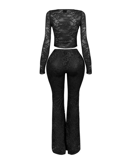 Long-Sleeved Lace Shirt Lace Pants Set