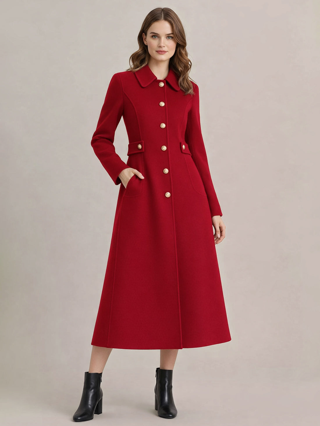 Vintage Wool Cashmere Blend Coat With Golden Buttons For Women 2026