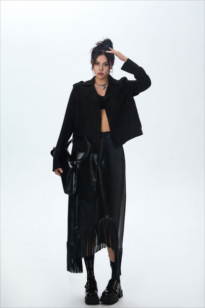 Suede Open Front Biker Jacket