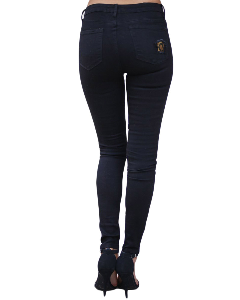 Leopard Print Ripped Patch Stretch Jeans