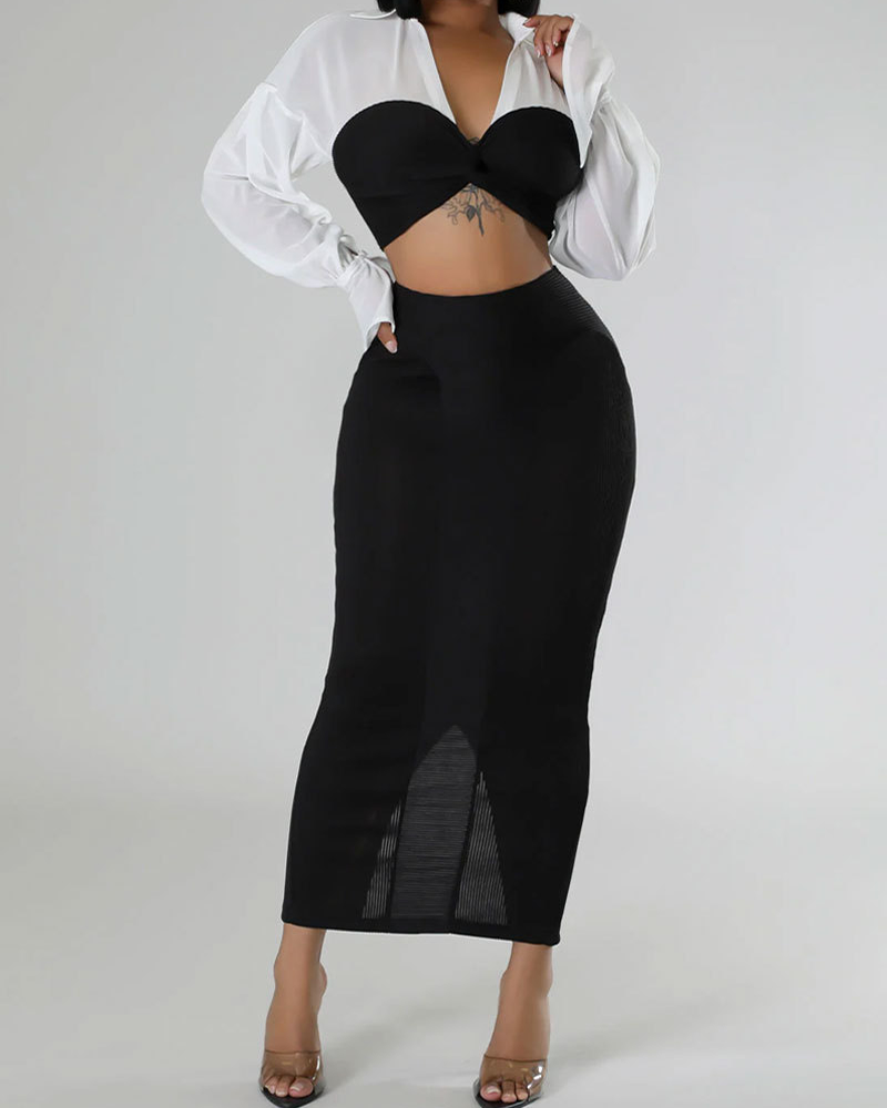 Slim High Waist Skirt Suit