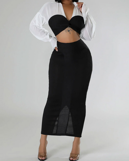 Slim High Waist Skirt Suit