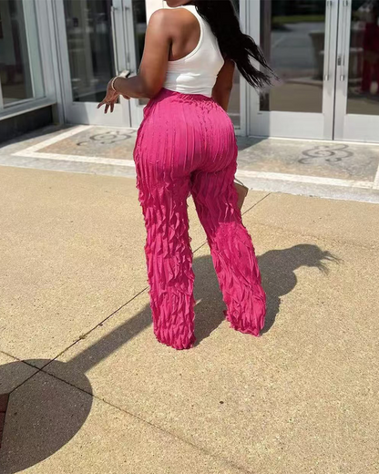 Ruffled Loose High-Waisted Trousers