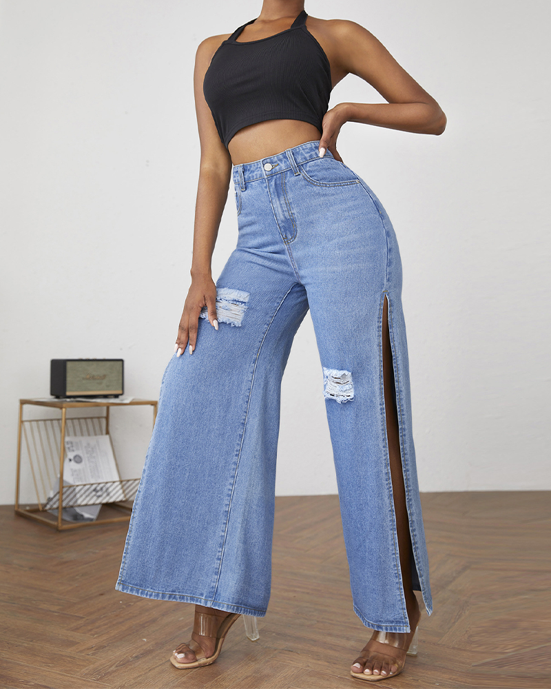 High Waist Ripped Loose Jeans