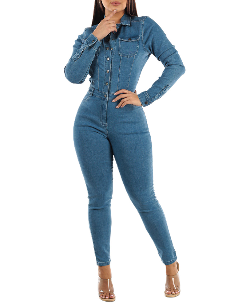 Slim-Fit Stretch Denim Jumpsuit