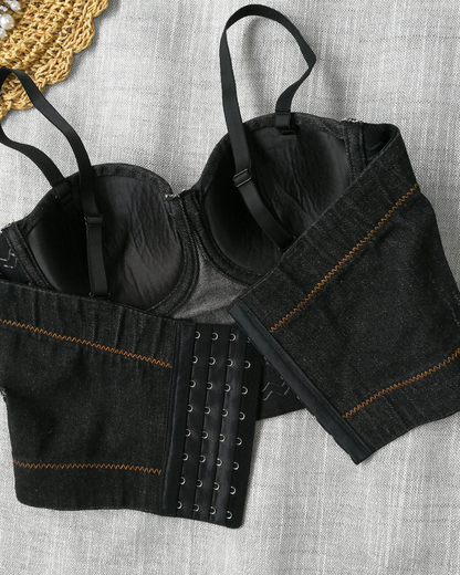 Denim Suspender Bra Top
