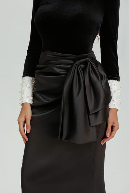 Hilary Long Sleeve Bowknot Maxi Skirt Set