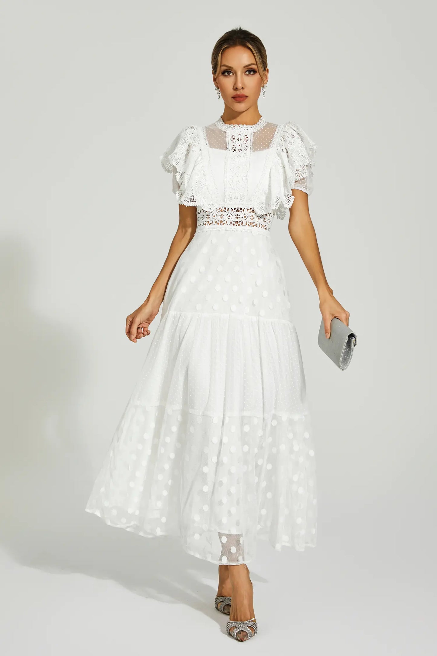 Noor White Polka Dot Maxi Dress