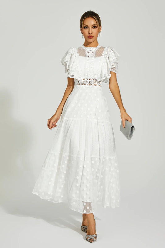 Noor White Polka Dot Maxi Dress