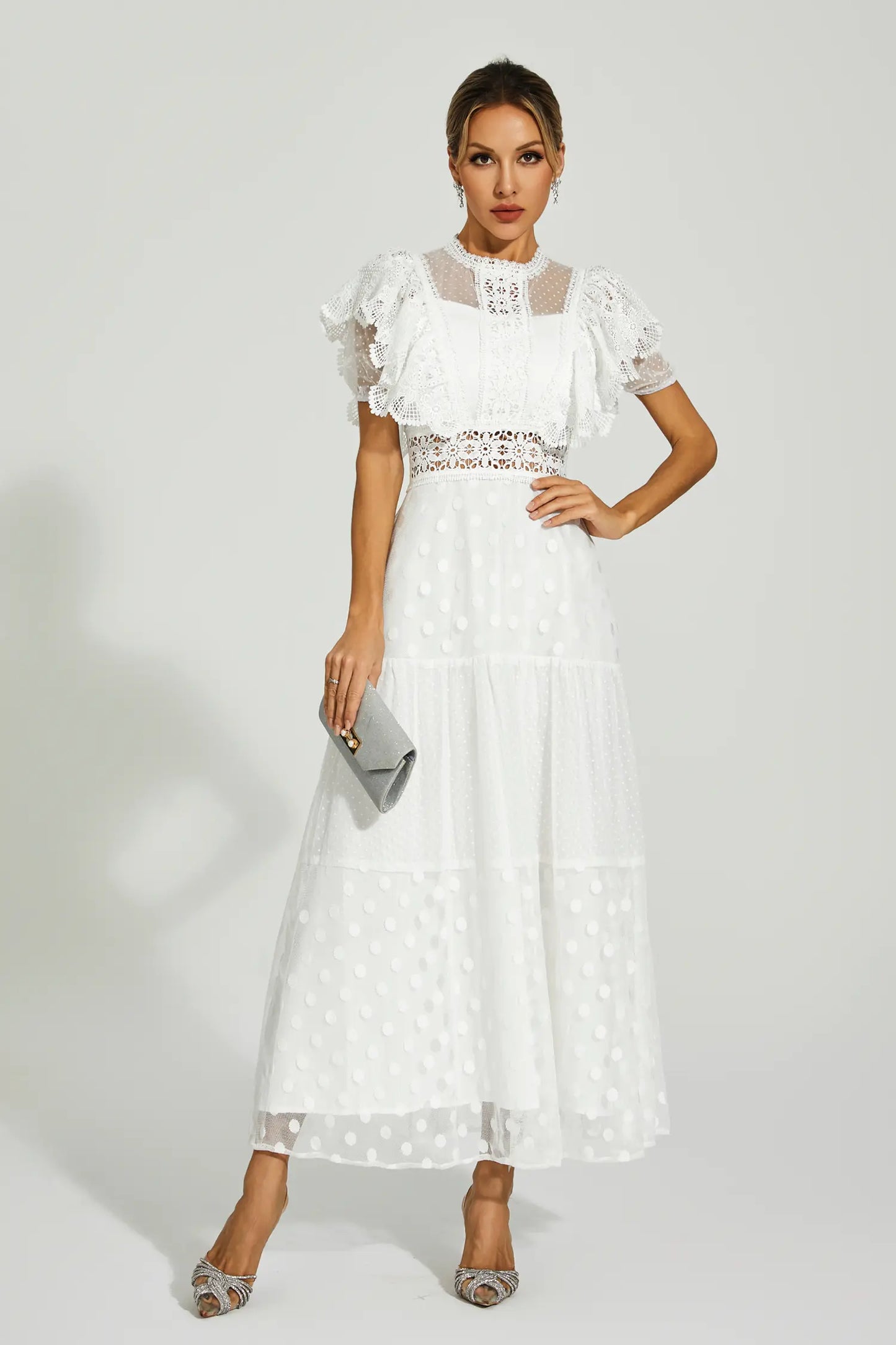 Noor White Polka Dot Maxi Dress