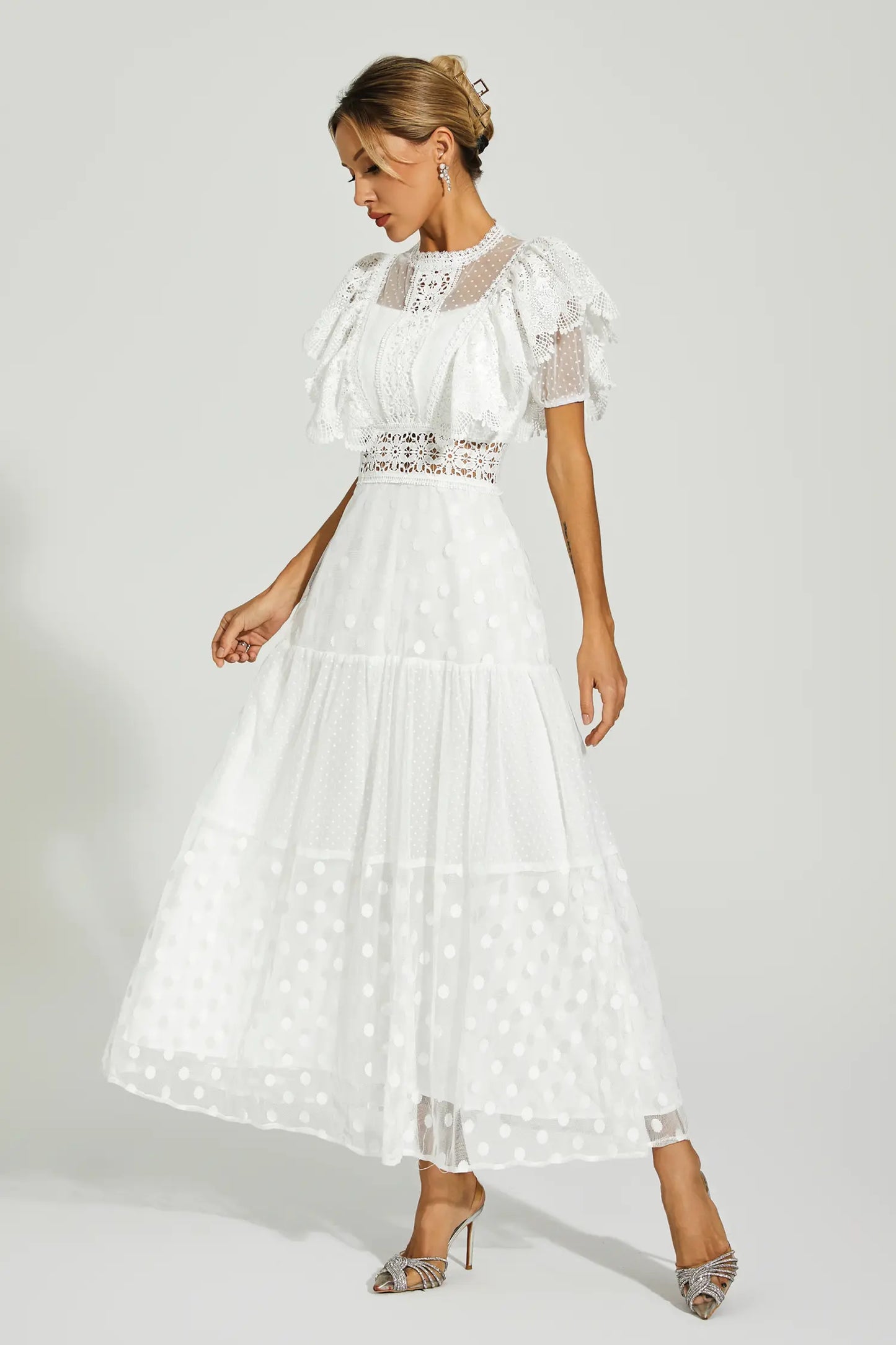 Noor White Polka Dot Maxi Dress