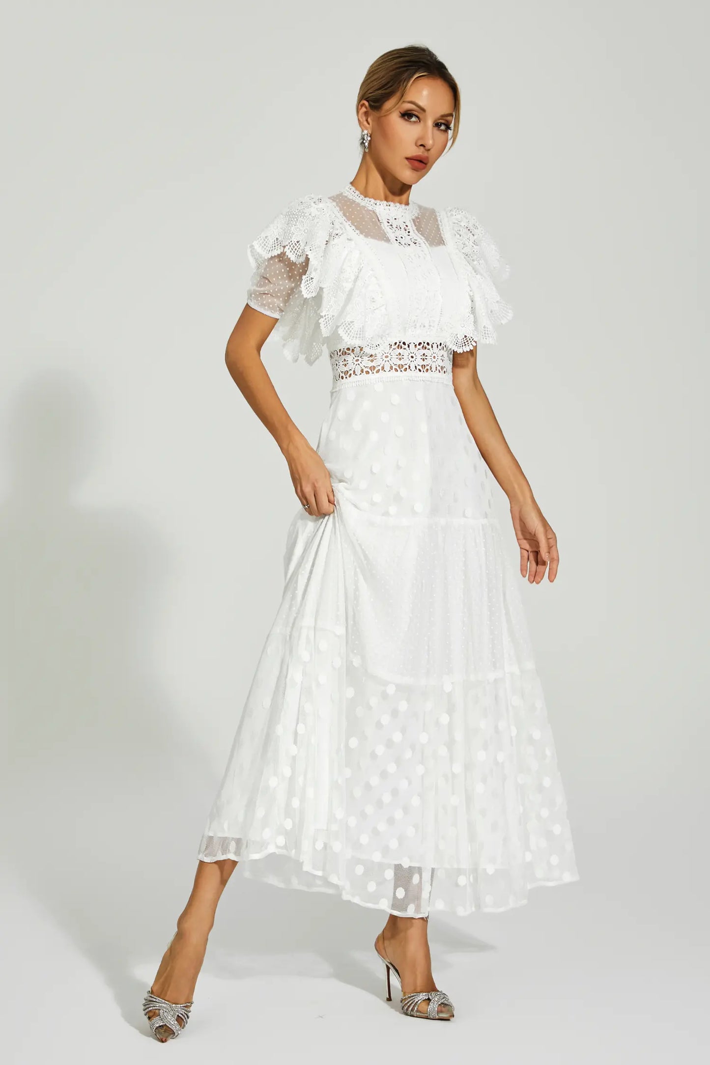 Noor White Polka Dot Maxi Dress