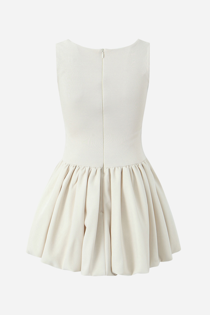 Square Neck Pleated Mini Knitted Dress