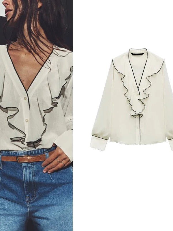 Ruffle Jacquard Print Top