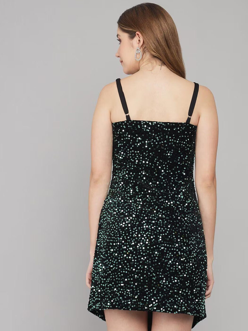 Green Deep Neck Sequins Bodycon Dress