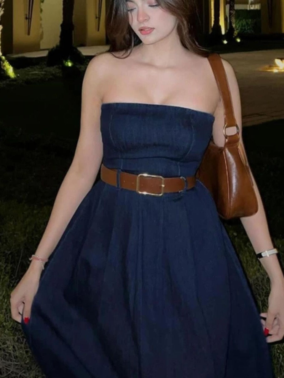 Denim Tube Dress with Belt