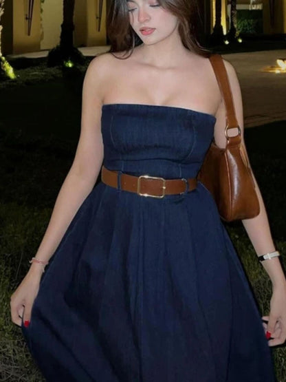 Denim Tube Dress with Belt