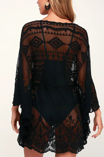 Skylar Embroidered Bell Sleeve Cover-up