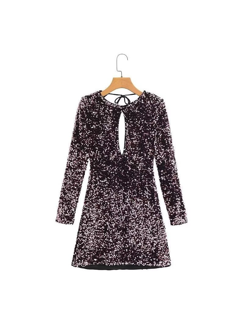 Sequins Hollow Out Cutout Backless Lace up Dress