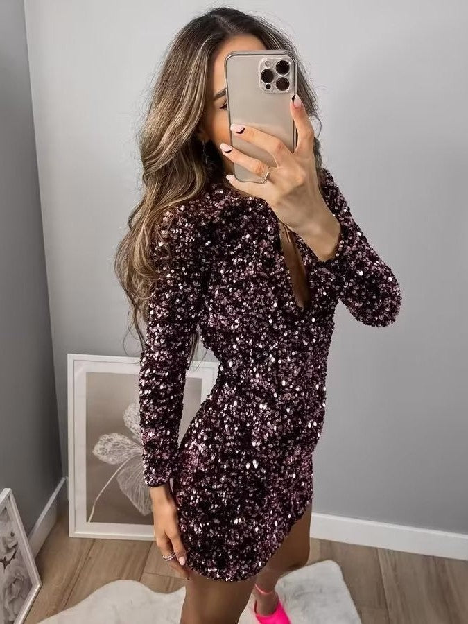 Sequins Hollow Out Cutout Backless Lace up Dress