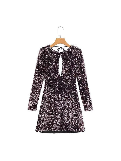 Sequins Hollow Out Cutout Backless Lace up Dress