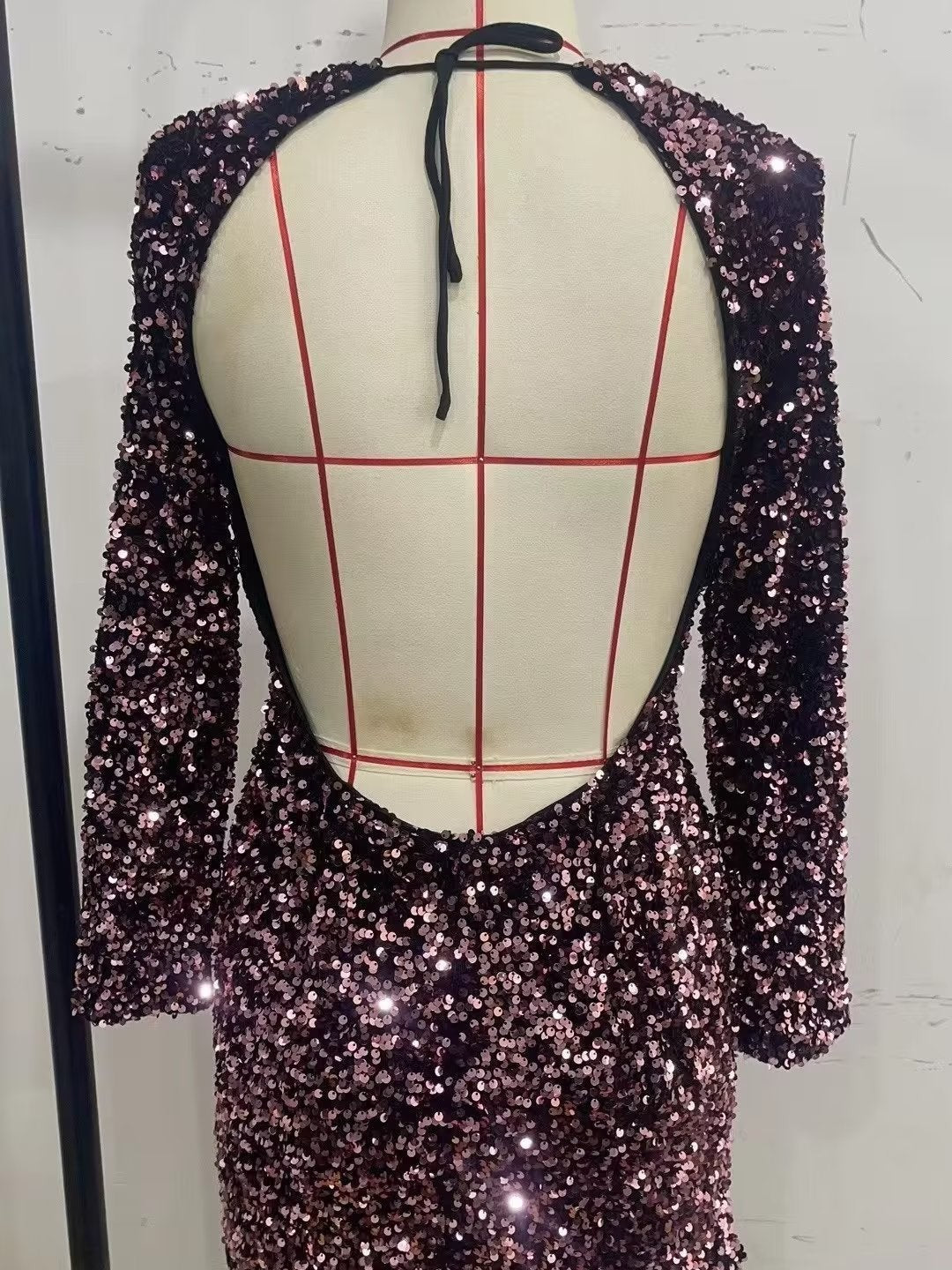 Sequins Hollow Out Cutout Backless Lace up Dress