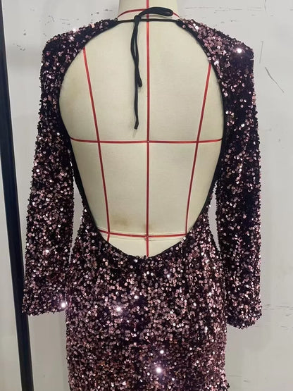 Sequins Hollow Out Cutout Backless Lace up Dress