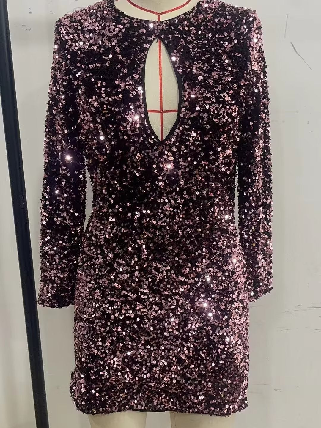 Sequins Hollow Out Cutout Backless Lace up Dress