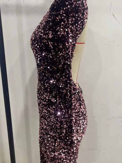 Sequins Hollow Out Cutout Backless Lace up Dress
