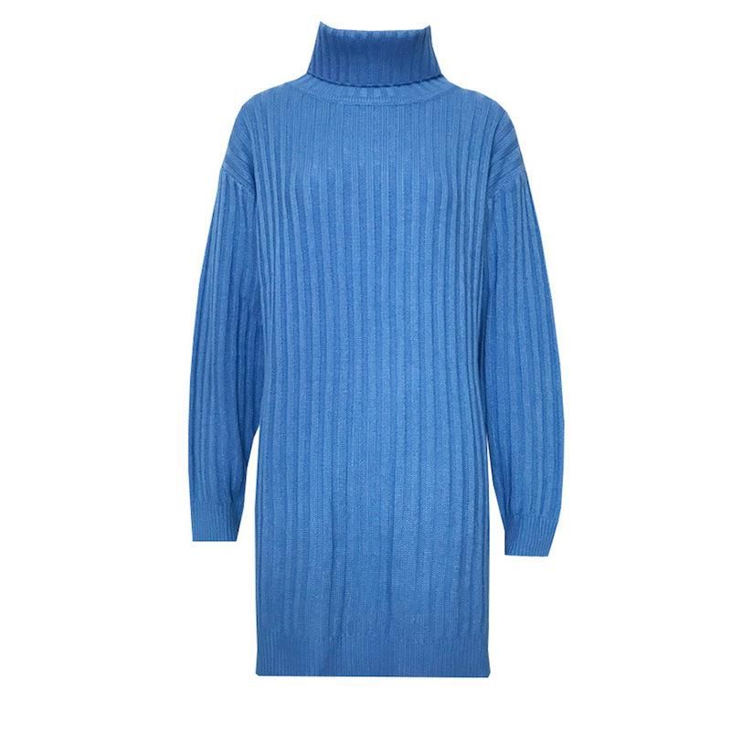 Ribbed Knit Turtleneck Long Sleeve Mini Sweater Dress