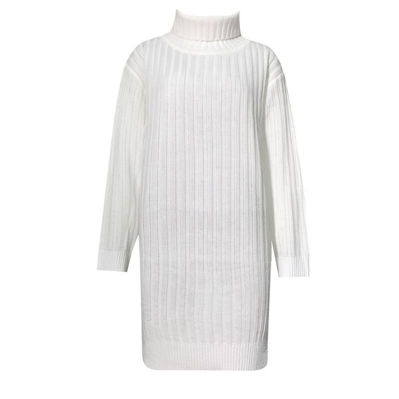 Ribbed Knit Turtleneck Long Sleeve Mini Sweater Dress