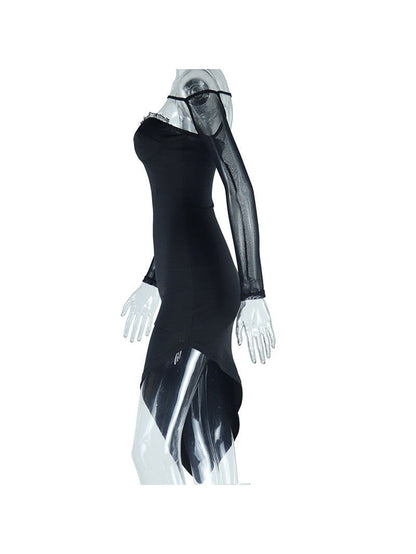 Mesh Irregular Asymmetric Hip Wrapped Dress