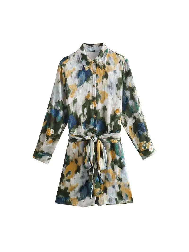 Tie Dye Belt Print Multicolor Dress