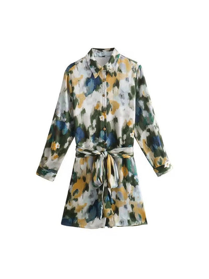 Tie Dye Belt Print Multicolor Dress