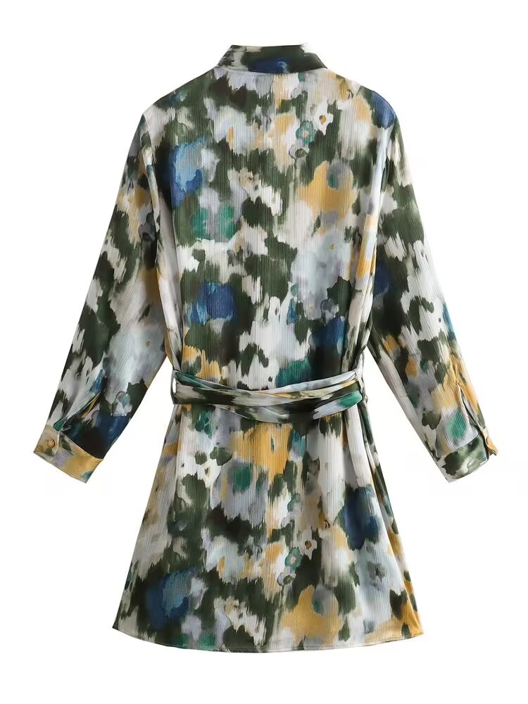 Tie Dye Belt Print Multicolor Dress