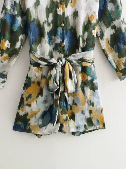 Tie Dye Belt Print Multicolor Dress