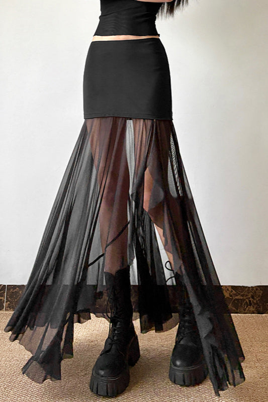 Mesh High-Waisted Sexy Midi Skirt