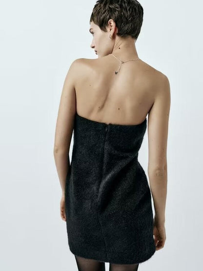 Fur Effect Tube Top Dress