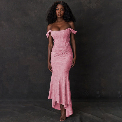 Printed Strap Tube Top Dress Elegant Backless Fishtail Dress Maxi Dress