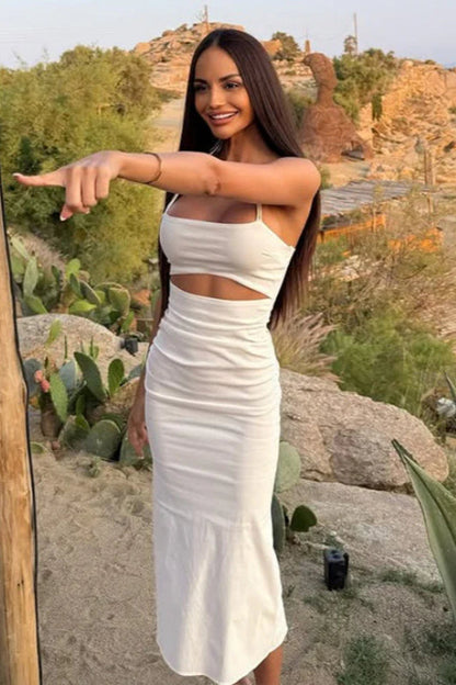 Chic Solid Color Backless Twist Cami Bodycon Maxi Dress