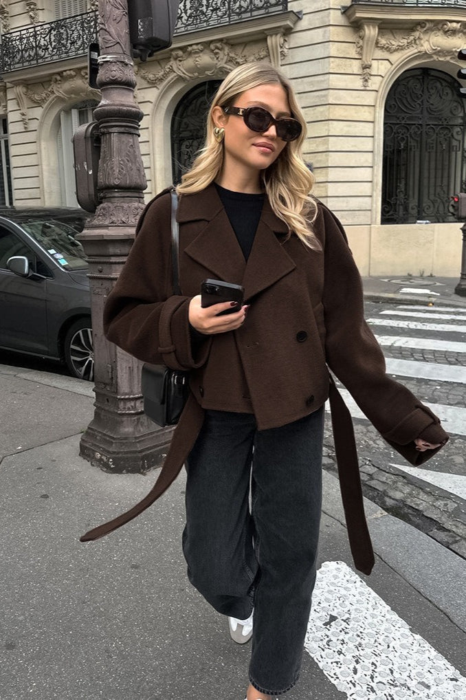 Double Breasted Wool Blend Coat