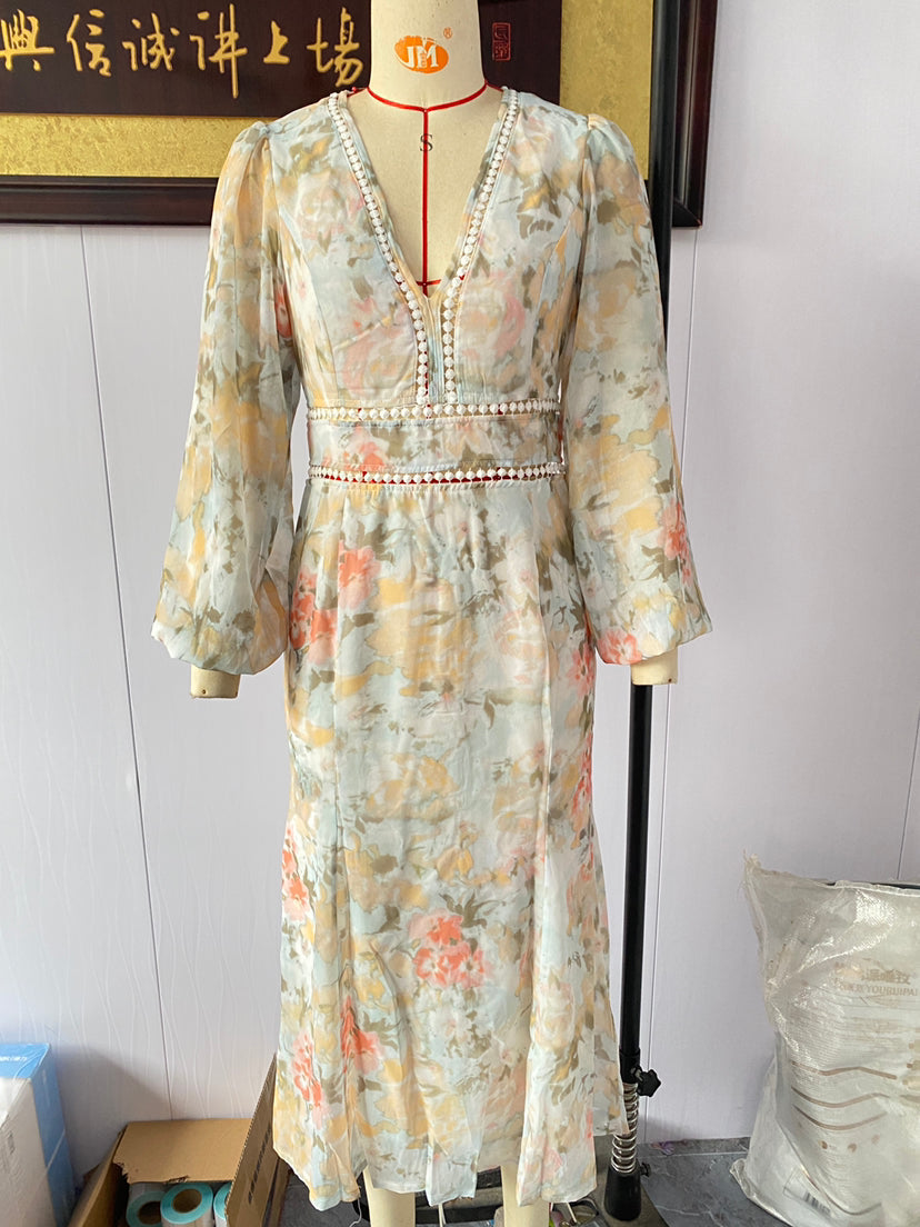 Irregular Asymmetric Printed Maxi Dovetail Dress