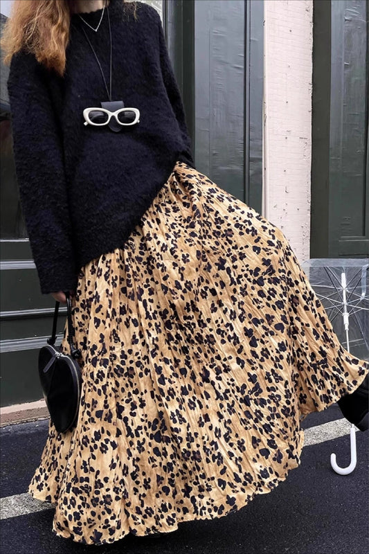 Vintage Leopard Midi Flare Skirt