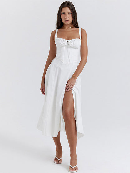 Floral Dress Midi Dress Dresses Floral Print High-slit Straps Neck Sleeveless Cottagecore Summer