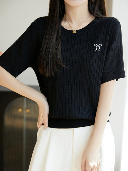 Bella Loose Crew Neck Embroidered Knitted Top